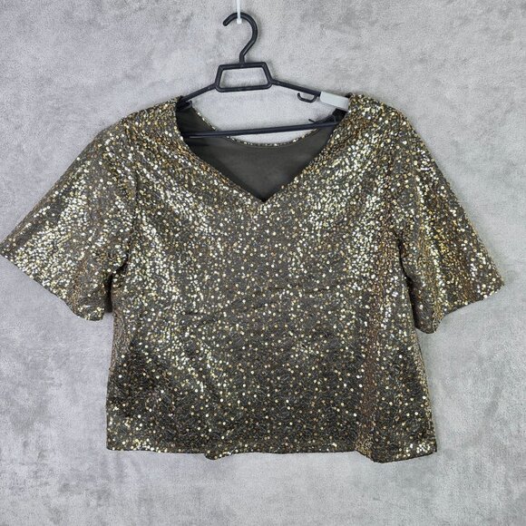 Womens Cato Gold & Silver Sequin Top Round Neck Short Sleeve Lined Size 18/20W - Picture 6 of 10